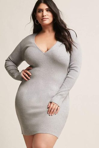 Forever-21-Ribbed-Plunging-Bodycon-Dress